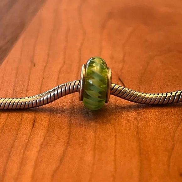 PANDORA Retired Green Striped Murano Glass Charm - Picture 1 of 3